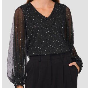 NWT HALOGEN Black Sequin Women's Blouse
